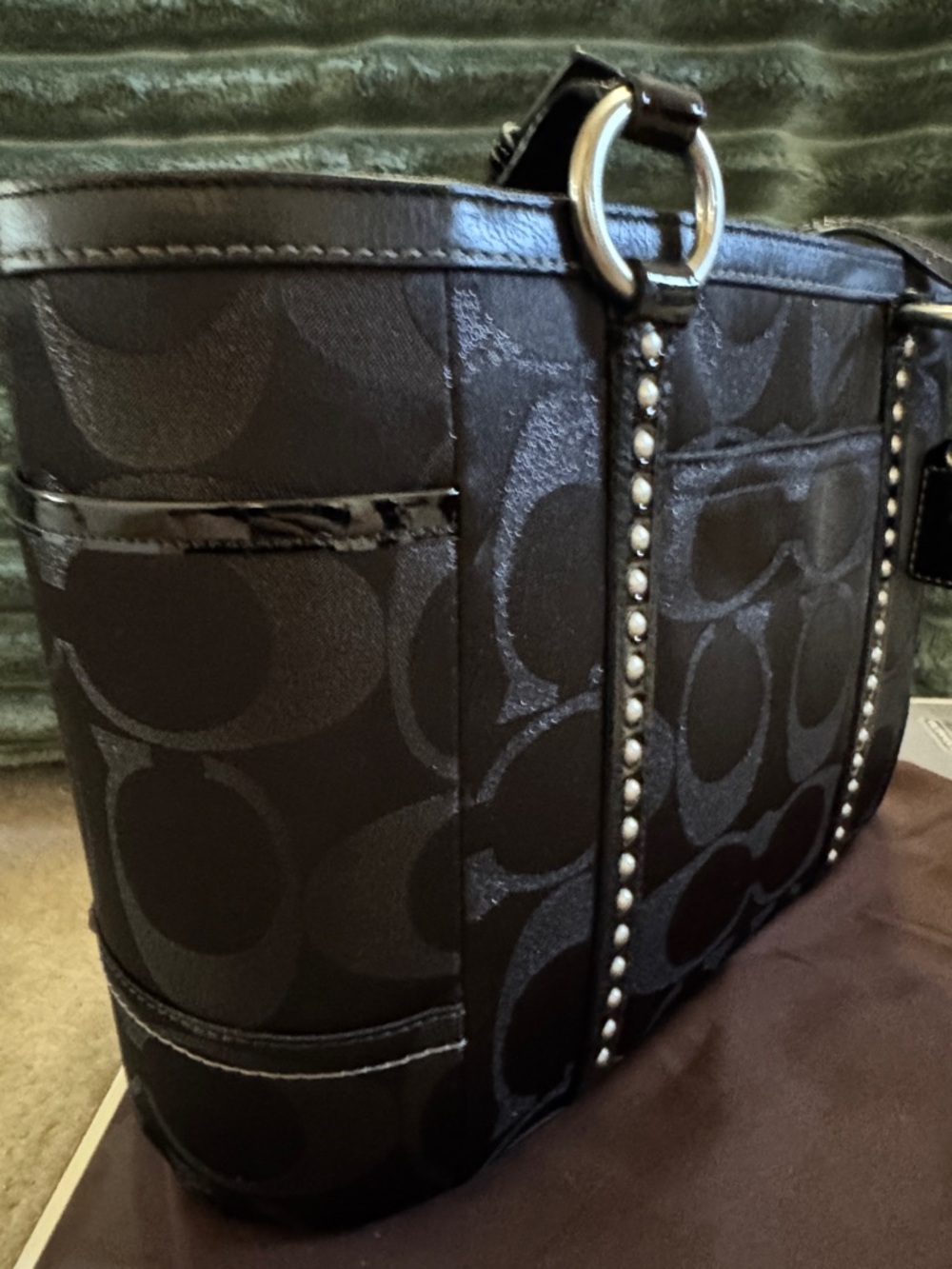 Authentic Black Coach Signature Studded Gallery Tote - Like NEW - Picture 2 of 6